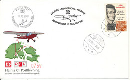 Denmark Flight Cover Hafnia 01 Aalborg - Sönderborg - Avedöre 17-10-2001 With Stamp From Minisheet Sönderborg 17-10-2001 - Storia Postale