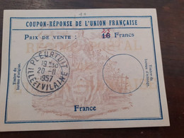 Coupon Reponse De L'union Francaise 25 Sur 16 Datée Du 20 11 1957 - Coupons-réponse