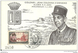 Algérie/France; FDC 1951; Carte Maximum " Colonel D'Ornano " Alger - FDC