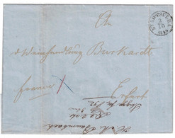 1855, STADTSULZA, Fingerhutstempel Auf Taxbrief. Seltener Bahnpost Ra3 "HALLE-EISENACH" Auf Der Rückseite - Brieven En Documenten