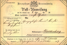 1867, Postschein Mit Blauem Stempel "HASSELFEDE Nach Blankenburg - Brunswick