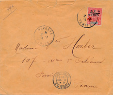 LETTRE PAPEETE TAHITI TIMBRE SURCHARGE EFO 1915 CROIX ROUGE PARIS COVER - Lettres & Documents