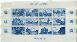 FRANCE BLOC DE 12 VIGNETTES " AIDE AUX ARTISTES PARIS 1942 " - Blocks Und Markenheftchen