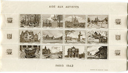 FRANCE BLOC DE 12 VIGNETTES " AIDE AUX ARTISTES PARIS 1942 " - Blocks Und Markenheftchen