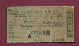 081021 - TICKET TRANSPORT METRO CHEMIN DE FER TRAMWAY - ROYAUME UNI 12NO 17 2883 Blackpool To LYTHAM - Europe