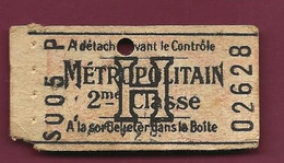 081021 - TICKET TRANSPORT METRO CHEMIN DE FER TRAMWAY - FRANCE METROPOLITAIN 02628 S005P H - Europa