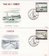 Enveloppes FDC 1514 1515 Autoroute De Wallonie Loncin Tunnel John F. Kennedy Antwerpen - 1961-70