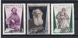 1935. RUSSIA, USSR, LAV TOLSTOY, 3 STAMPS, MNG - Nuevos