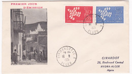 FRANCE , ALGERIE (CM ) Enveloppe FDC 1er Jour , Yt 1309 / 1310 Europa  Obl Alger 16/09/1961 ( Maximum Card ) - FDC