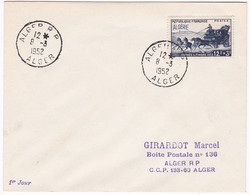 FRANCE , ALGERIE (CM ) Enveloppe FDC 1er Jour , Yt 919 Alger  8/03/1952  Format Carré  ( Maximum Card ) - FDC