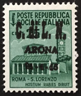 ITALIA - C.L.N. ARONA N. 4 Cat.225€ - GOMMA INTEGRA - MNH** - Comité De Libération Nationale (CLN)