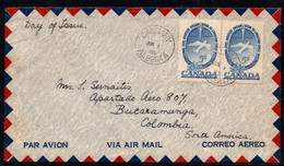 CA199- COVERAUCTION!!! - CANADA, CALGARY JUN-1-55 TO BUCARAMANGA, COLOMBIA4-VI-55 - INTERNATIONAL CIVIL AVIATION - Postgeschiedenis