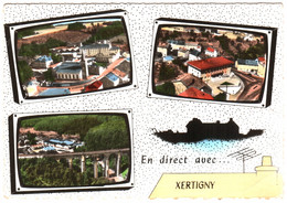 CPSM 88 (Vosges) Xertigny - En Direct Avec L'Eglise, Le Château Et La Brasserie, L'Hôtel-de-Ville Et Le Viaduc. Couleur - Xertigny