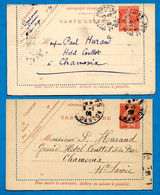 (Lot De 2) 1908 CARTE-LETTRE Pontoise Et Paris Pour 74 Chamonix (Chamois...attention Aux Crevasse) - Cartes-lettres