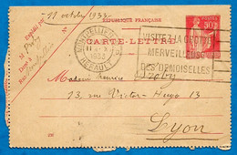 1933 CARTE-LETTRE Type PAIX Flamme 34 Montpellier "Visitez La Grotte Merveilleuse Des Demoiselles" (Travail Viticulture) - Cartes-lettres