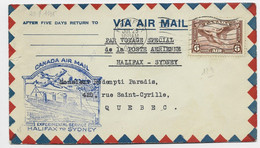 CANADA 6AIR SOLO LETTRE COVER AIR MAIL HALIFAX 1935 TO QUEBEC VOYAGE SPECIAL POSTE AERIENNE HALIFAX SYDNEY AUSTRALIA - Aéreo