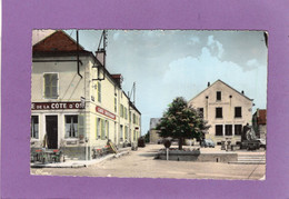 21 MIREBEAU Sur BEZE Place Pierre Bassot  Café De La Côte D'Or La Poste Plaque Pub Ricard Automobile Renault  4cv - Mirebeau