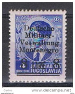 MONTENEGRO - OCCUPAZ. TEDESCA:  1943  SOPRASTAMPATO  -  £. 8/4 D. OLTREMARE  N. -  SASS. 7 - Deutsche Bes.: Montenegro