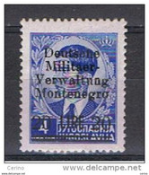 MONTENEGRO - OCCUPAZ. TEDESCA:  1943  SOPRASTAMPATO  -  £. 20/4 D. OLTREMARE  N. -  SASS. 9 - Ocu. Alemana: Montenegro