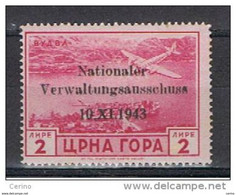 MONTENEGRO - OCCUPAZ. TEDESCA:  1943  P.A. SOPRASTAMPATO  -  £. 2  ROSA  N. -  SASS. A 3 - Duitse Bez.: Montenegro