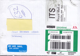Great Britain Registered Tracked & Signed Label ITS Royal Mail & Postage Paid 2019 Cover Brief BRØNDBY STRAND Denmark - Storia Postale
