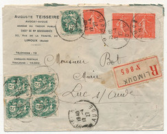 FRANCE - Env Reco. De Limoux (Aude) - Affr Composé 3 X 50c Semeuse Lignée + 5 X 5c Blanc - 12/4/1927 - Brieven En Documenten