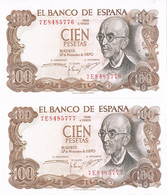 Pareja Correlativa ESPAÑA 100 Pts 1970, Manuel De Falla Serie 7E, Plancha, Nuevos Sin Uso ** - 100 Pesetas