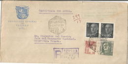 SEVILLA 1955 FRANQUICIA POSTAL PANAMERICANA EMBAJADA PANAMA CERTIFICADA AEREA - Franquicia Postal