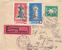 Schweiz 1940 Schleife Streifband Edelweiss 5 Rp. Grün Baer SB56 Zusatzfrankatur Bundesfeier Feldpost Express (r271) - Enteros Postales