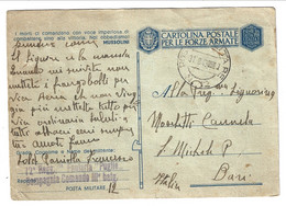 1943 FRANCHIGIA POSTA MILITARE 2° GUERRA SPEDITA DA P.M. 12 ALBANIA Per BARI - Marcophilia