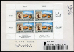 AUSTRIA 1999 WIPA 2000 III Sheetlet, Postally Used On Registered Card.  Michel 2292 Kb - Blocs & Hojas