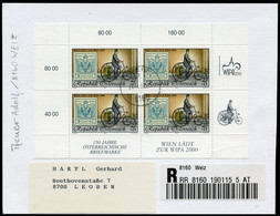 AUSTRIA 1997 WIPA 2000 I Sheetlet, Postally Used On Registered Card.  Michel 2222 Kb - Blocs & Hojas