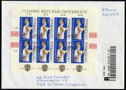 AUSTRIA 1993 Anniversary Of Republic Sheetlet, Postally Used On Registered Cover.  Michel 2113 Kb - Blocchi & Fogli