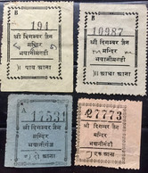 INDIA 19451957, SHREE DIGMBAR JAIN TEMPLE, 4 DIFFERENT FUND RAISING, 1/4,1/2,1&2 ANNA FISCAL, REVENUE, CINDERELLA COLLEC - Oblitérés