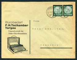 1934 (Aug 25th) Germany Illustrated Advertising Cover, F.H. Tschamber, Office Supplies, Adler Typewriter Torgau - Cartas