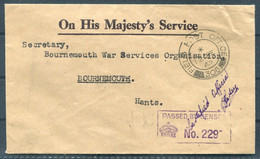 1942 Iceland Field Post Office FPO 306 O.H.M.S. "Certified Official" Censor Cover, Bournemouth War Service Organisation - Brieven En Documenten