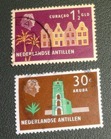 Delcampe - Nederlandse Antillen - 1958 - Gebruikt - Cancelled - 2 Zegels Uit Serie Landschappen - Curacao, Netherlands Antilles, Aruba