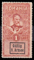 ROMANIA - 1918 - REVENUE STAMP : 1 LEU 1911 With OVERPRINT : GÜLTIG 9. ARMEE - MNH - GERMAN OCCUPATION In WW I (ai038) - Fiscales