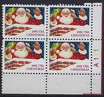 USA  1991  Christmas  (o) Mi.2195 Type I A Rf III - Números De Placas