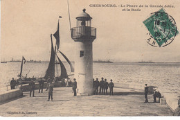 France - Phare - Cherbourg - Le Phare De La Grande Jetée Et La Rade - Circulée 10/01/1909 - Leuchttürme