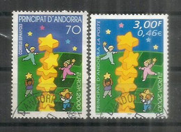 ANDORRE FRANCAIS/ANDORRA ESPAGNOL . Colonne D'étoiles.  2 Val.  And.FR + And.ESP, Oblitérés Andorre, 1 Ere Qualité - Usati