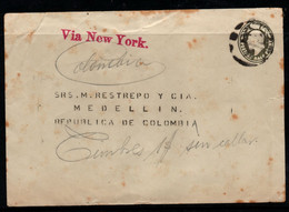 CA225- COVERAUCTION!!! - STATIONERY - GREAT BRITAIN 1/2 PENNY TO MEDELLIN, COLOMBIA- VIA NEW YORK - Storia Postale