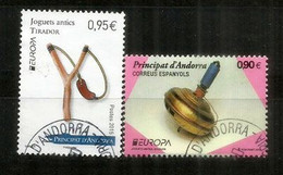 ANDORRE. EUROPA 2015. Jouets Anciens (La Fronde & La Toupie) ,2 Timbres Oblitérés Andorre, 1 ère Qualité - Used Stamps