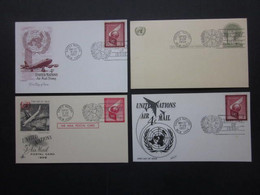 A GROUP OF FOUR 1950's UNITED NATIONS POSTAL CARDS WITH FIRST DAY OF ISSUE POSTMARKS. ( 02224 ) - Covers & Documents