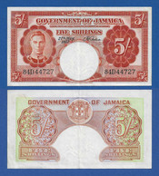 Jamaica 5 Shillings 1957 - King George VI - Pick # 37b Rare - AXF - Jamaique