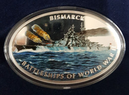 Tokelau 1$ 2013 "Battleships Of World War II" - Bismark. Proof. 2oz. Oval 70x45 Mm. Very Scarce. Mintage = 3000. - Other - Oceania