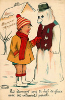 Bonhomme De Neige Et Enfant * Snowman * CPA Illustrateur Raymond PREVOST * Neige Hiver - Autres & Non Classés