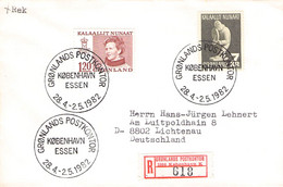 GREENLAND - REGISTERED LETTER 1982 GRONLANDS POSTKONTOR/KOBENHAVN > LICHTENAU/DE Mi #107, 117 / PR123 - Lettres & Documents