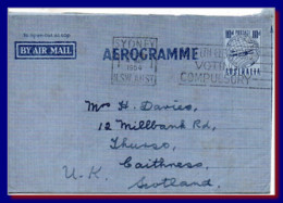 1954 Australia Aerogramme Air Letter Sydney Posted To Scotland - Aérogrammes