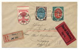 Einschreiben, Durch Eilboten, Express, Thorn 1919 Nach Leipzig, Michel-Nr. 107-109 - Buste